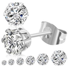6 Pairs Stud Earrings for Women, 3-8mm Stainless Steel Cubic Small, Silver