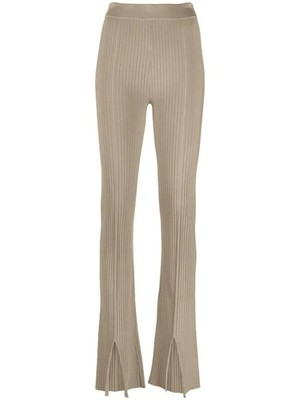 Nanushka Slit-front Ribbed Slim Trousers Beige Size Small