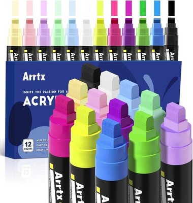 Arrtx 12 Colors Jumbo Poster Markers, 10mm Jumbo Felt Tip,Acrylic Paint Markers