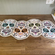 Embroidered Sugar Skull Table Runner