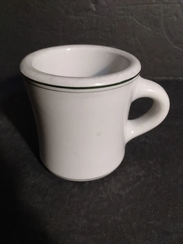 One HEAVY 1 lb+ Sterling China Restaurant Ware Mug Green Stripes Vitrified China