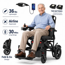 Foldable Electric Wheelchair for Adults 36LB Lightweight 350LB Airline Approved