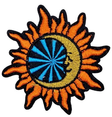 SUN MOON CELESTIAL EMBROIDERED PATCH ORANGE GOLD BLUE IRON ON SEW ON APPLIQUE