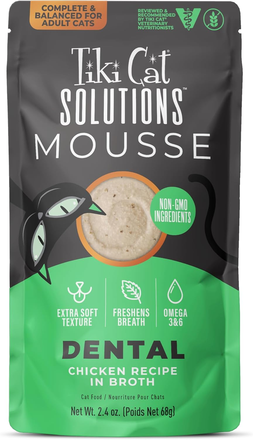 Tiki Cat Solutions Mousse Wet Cat Food, Dental, Chicken Recipe in Broth, 2.4 Oz.