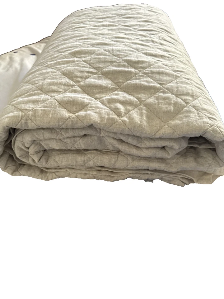 Edredón Pottery Barn Belga Lino Diamante Completo/Queen Beige Ropa de Cama Natural Foto 3 de 4