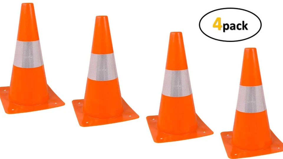Orange Safety Cones - Hazard Cones (4Pc) 12" Hardware Plastic Safety Cone with R - Image 3 of 4