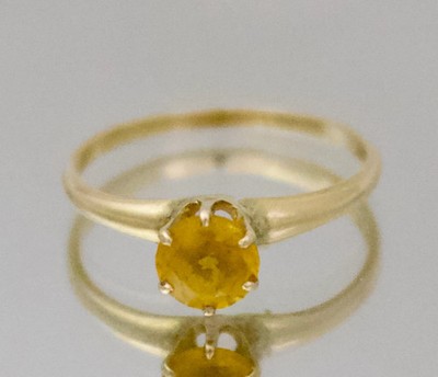 Antique BDA 10K Yellow Gold Natural Orange Sapphire Solitaire Ring - Size 6.5