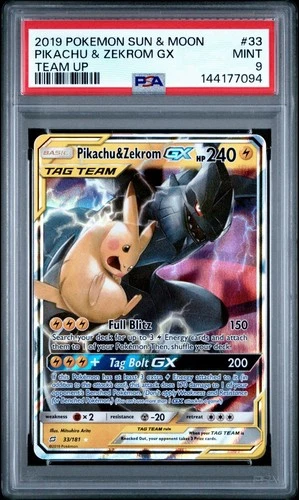 PSA 9 MINT Pikachu & Zekrom GX 33/181 Sm-Team Up Holo