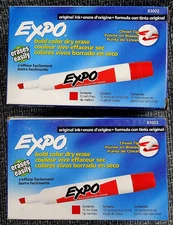 2 Boxes EXPO Dry Erase Markers Chisel Tip Red 12 Count each = 24 Total