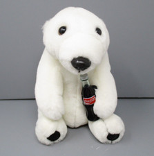 Coca Cola Plush Polar Bear Stuffed Animal Holding Coke Bottle 7in Collectible