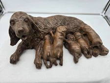 Vintage Black Forest Wood Carving Of Dog And Litter Puppies Feeding