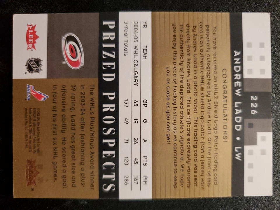 andrew ladd  gold autograph patch 1 of 1 rookie card - Image 2 of 2