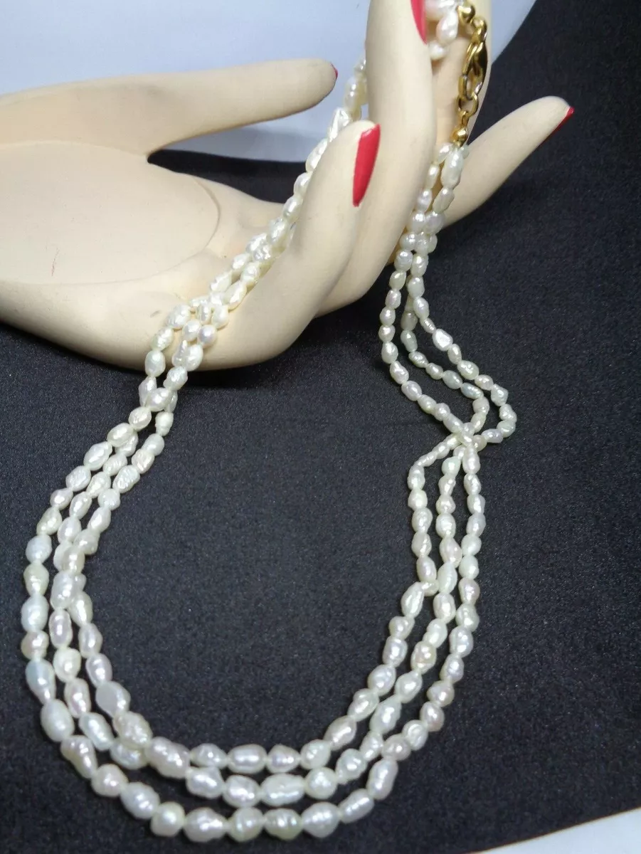 TRIPLE STRAND OF FRESH WATER PEARLS NECKLACE eBay