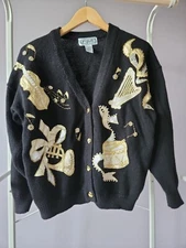 P'Galli Black Cardigan With Musical Instrument Design Sz Small
