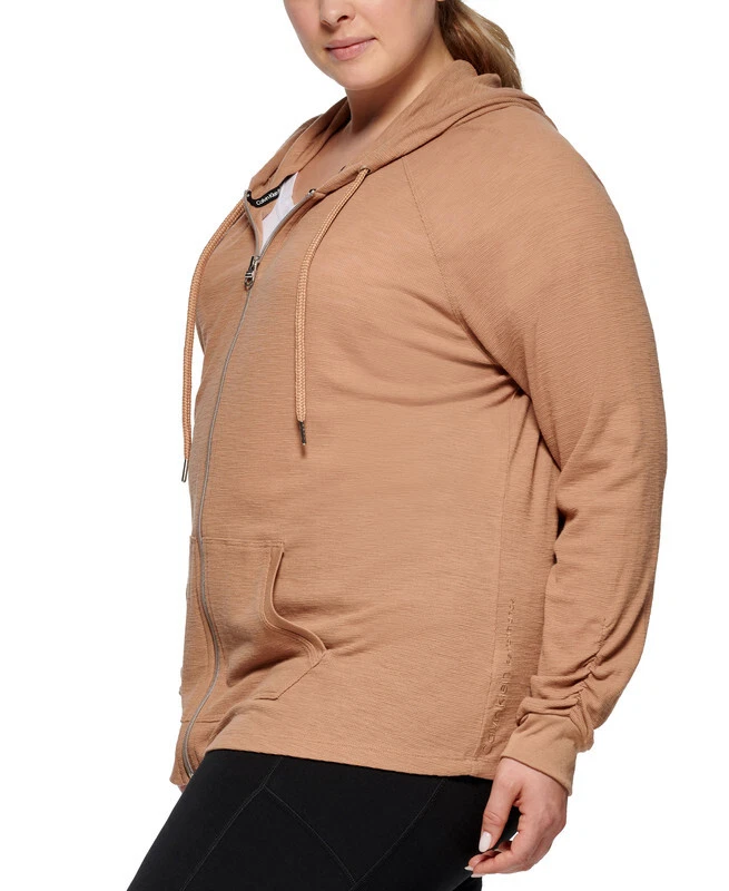 Calvin Klein Performance Women's Plus Size Ruched-Sleeve Zip Hoodie (Teak,  1X)