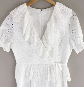 NWT Anthropologie Eri + Ali White Ruffled Eyelet Floral Jumpsuit Size M!!