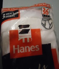 NOS VTG White 100 Cotton Hanes Gray Stripe Waist sz 36 1996 UNWORN 3 prs NIP