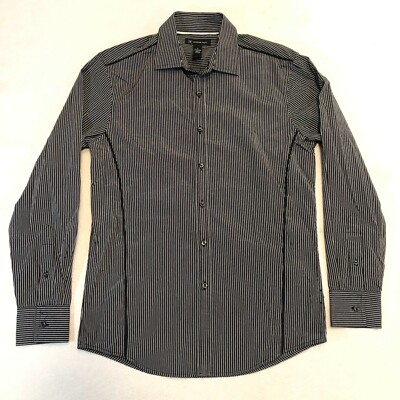 INC International Concepts Men’s Button Down Dress Shirt Black White Stripe  Sz S - Main Image