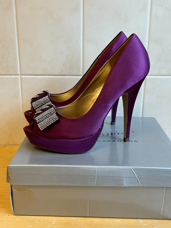 Purple platform heels, Occasions By Casandra Size 6 Diamante bow  peep toe drag - Image 4 of 4
