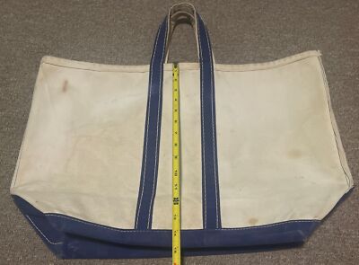 Vintage 50s 60s Large LL Bean Boat & Tote Cream Blue Script Vintage 50s 60s Large LL Bean Boat & Tote Cream Blue Script