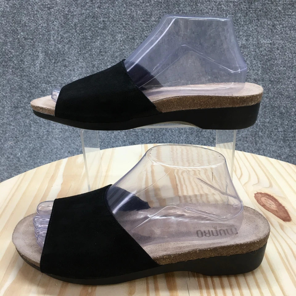 Munro Sandals Womens 10 M Laya Casual Slip On Wedge Slide Black Suede Leather - Image 2 of 4