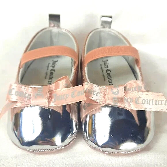 Juicy Couture Baby Venice Baby Shoes Size 4 Rose Gold Silver Metallic with Box - Image 3 of 4