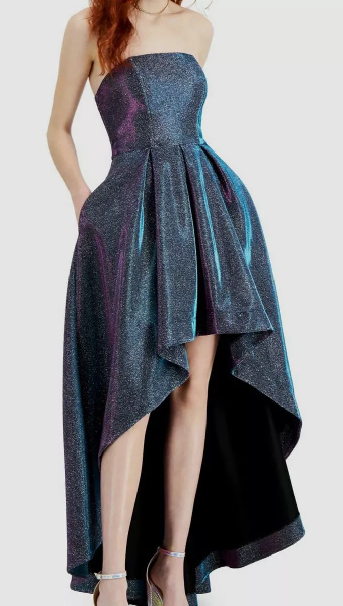 $129 Speechless Juniors Women Blue Metallic Glitter Strapless Hi-Lo Dress  Size 1 747941481948 | eBay