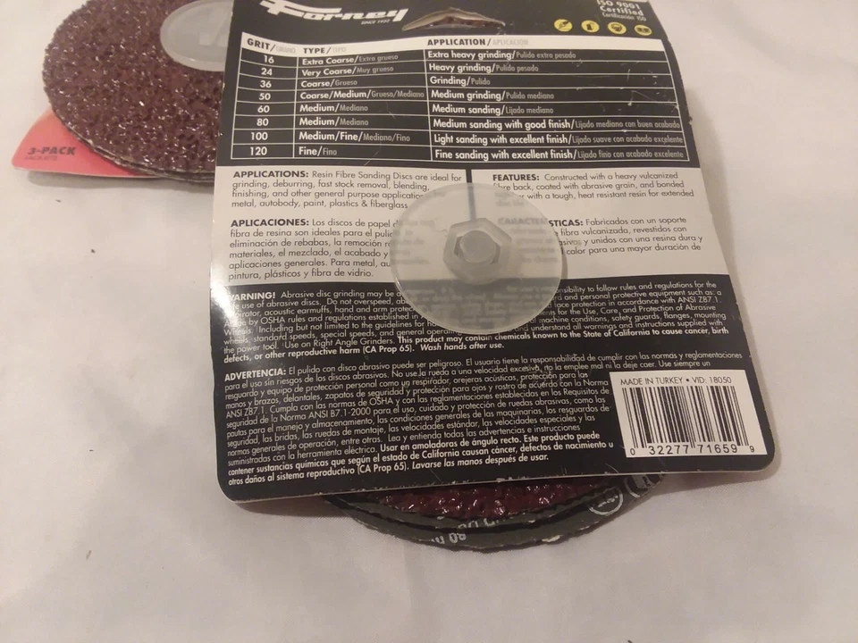 Lot of 3 - Forney  5 in. Aluminum Oxide  Adhesive  Sanding Disc  16 Grit 3 pk - Image 4 of 4