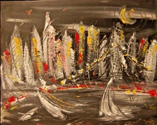 CITYSCAPE    abstract SIGNED  Painting canvas IMPRESSIONIST EFTITE