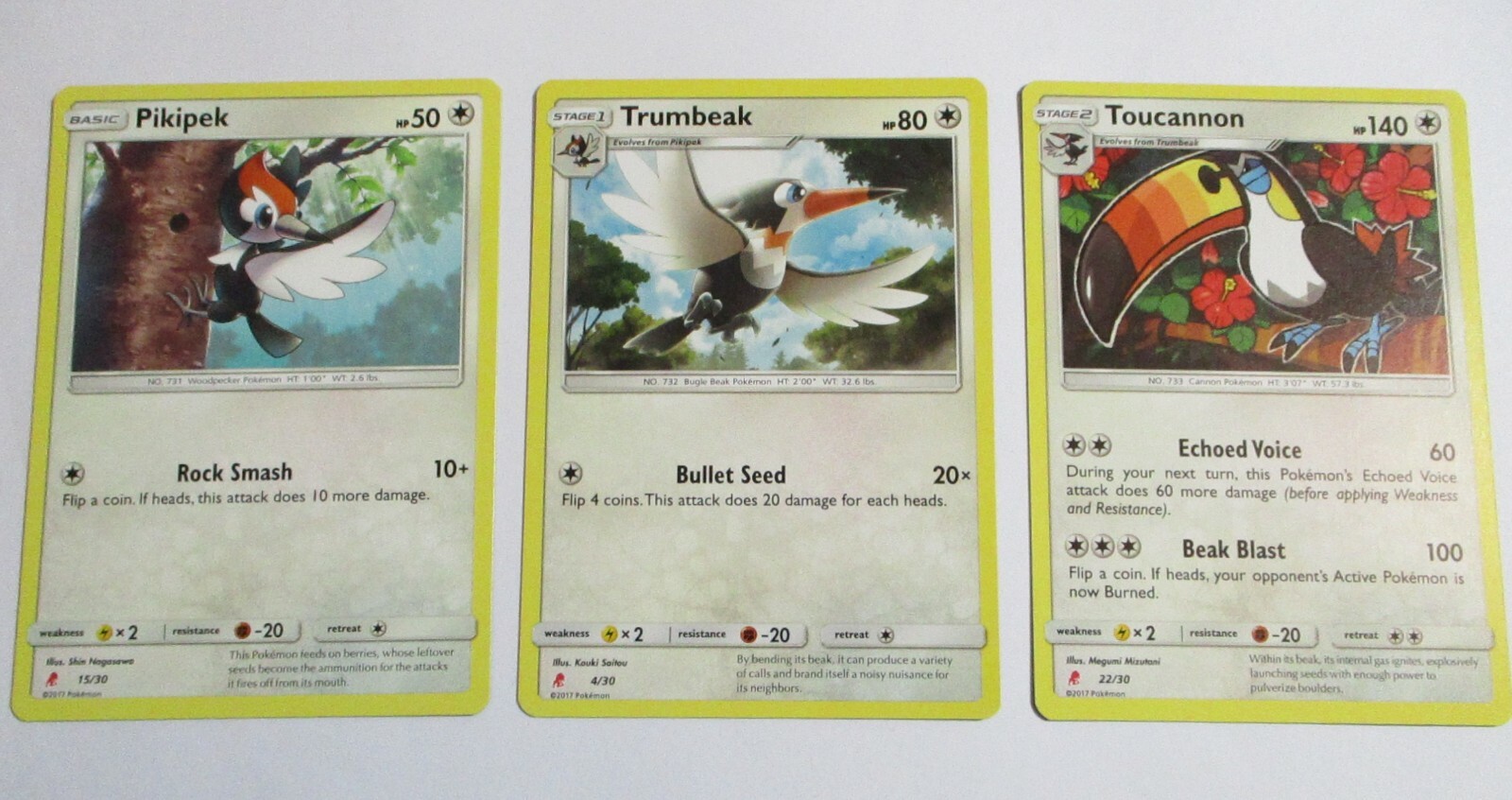 Pikikek 15/30 Trumbeak 4/30 Toucannon 22/30 S&M Trainer Kit 3 Pokemon Card 