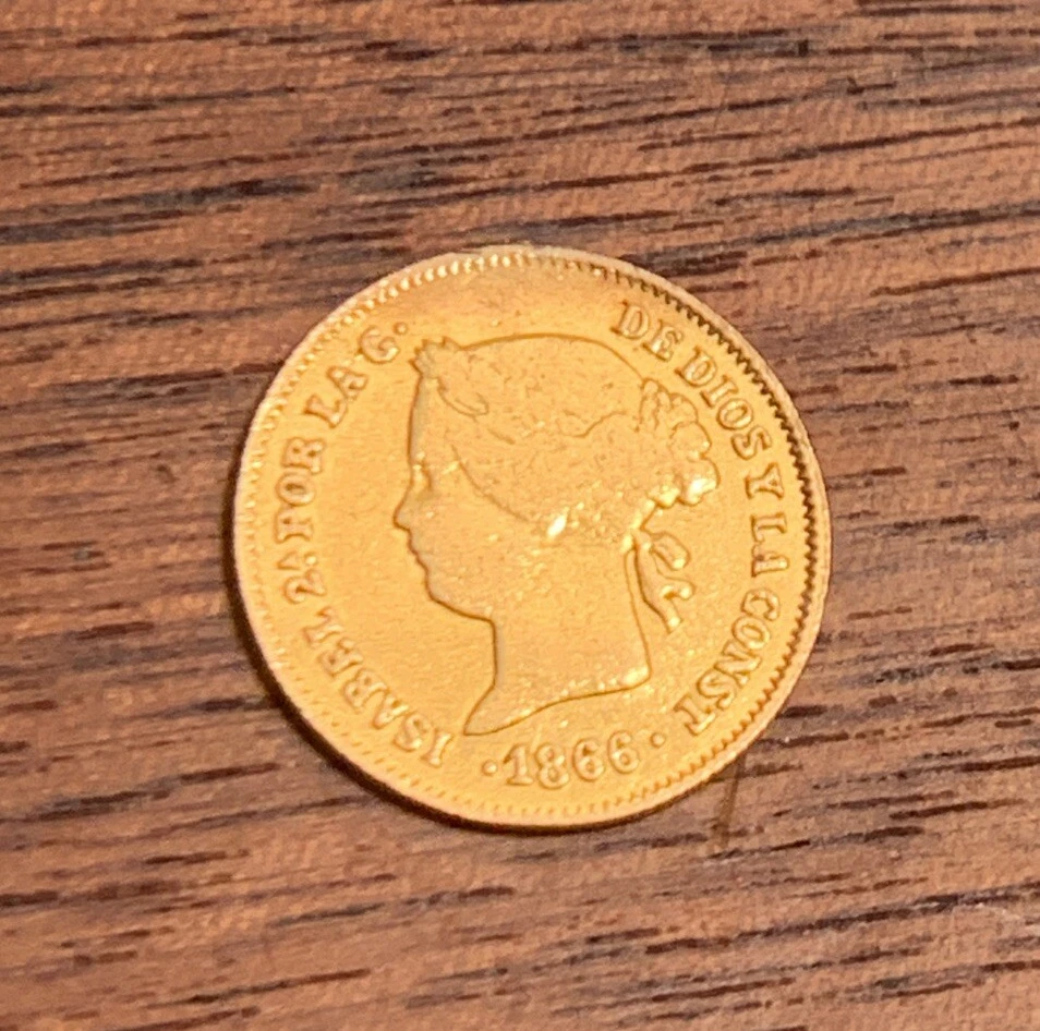 Philippines Filipinas 1866 1 Peso Gold Coin Low Mintage & 1867 10 cent Isabella - Image 2 of 4