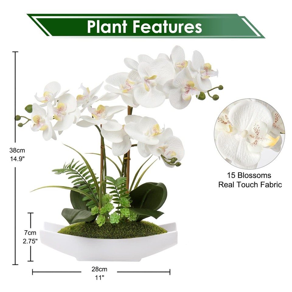 Briful Orchids Artificial Flowers 15" Large Fake Orchid White