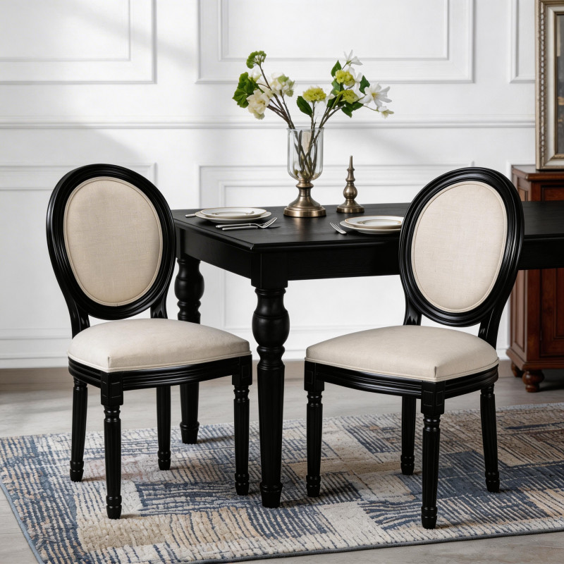 S Set Of 2,linen Upholstered Chairs With Round Back