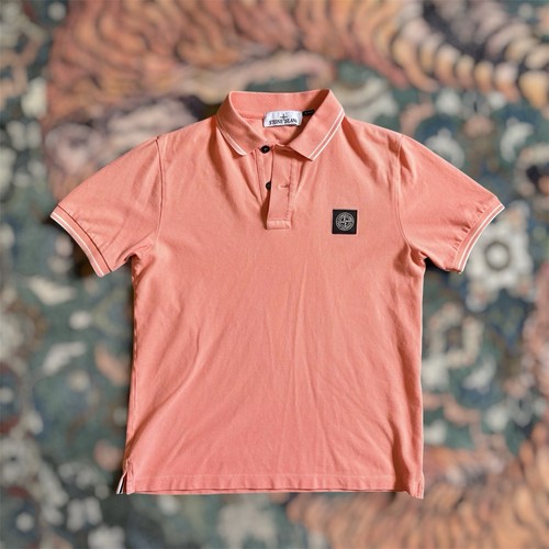 Polo Stone Island Piqué arancione preppy uomo piccola slim fit colletto - Foto 1 di 9