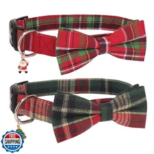 PTDECOR Christmas Dog Collar with Bow, Adjustable Red Green Plaid Dog Collars