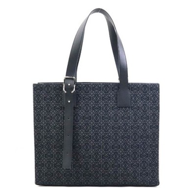 LOEWE Anagram Buckle Horizontal Tote Canvas Leather Black Handbag