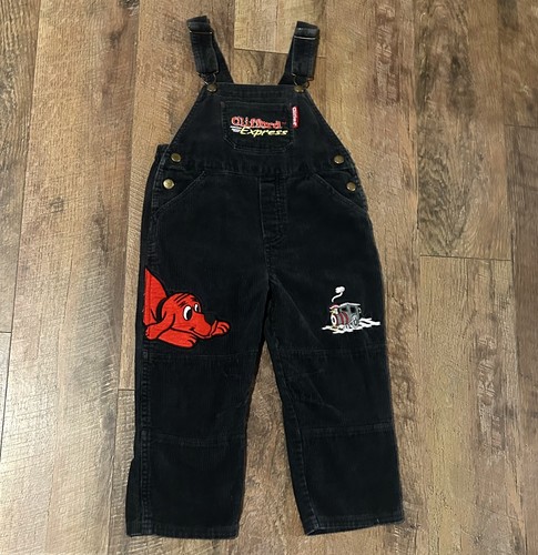 Clifford The Big Red Dog 5T Vintage Express Train Corduroy Overalls Black Y2K
