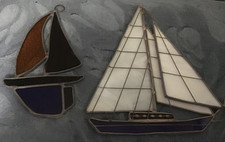 VTG. -2 Sailboat Stained Glass Suncatchers 9 7 inches