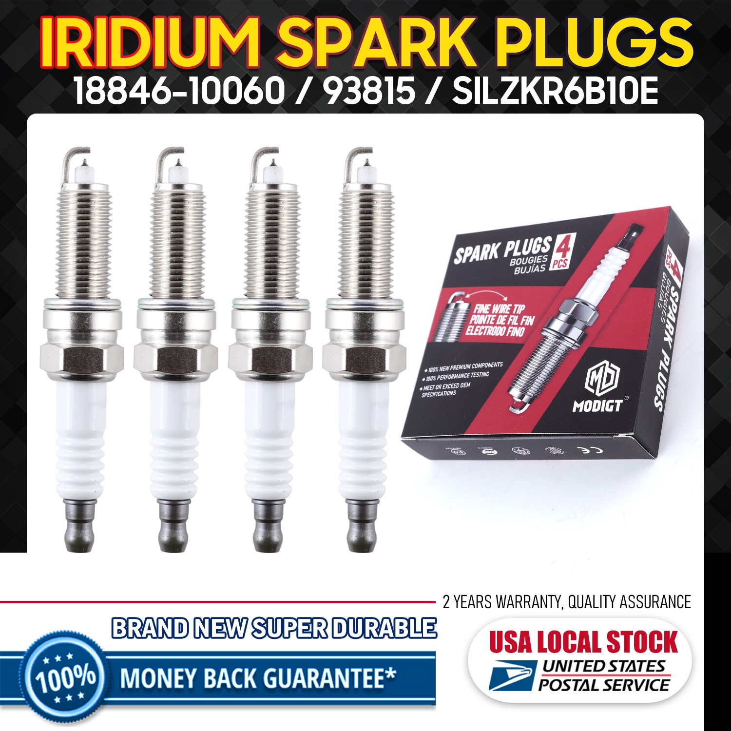 4Pcs Premium OEM Iridium Spark Plugs For Hyundai Sonata/Kia Rio SILZKR6B10/93815