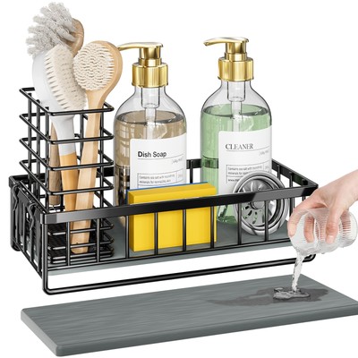 Kitchen Sink Caddy Sponge Holder - Instant-Dry Sink Organizer with Brush Hold...