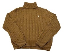 Vintage Ralph Lauren Sport Cable Knit Turtleneck Kids Sweater in Brown