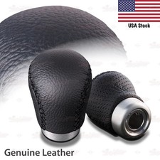 Compatible With 56 Speed Mt Real Black Leather W Black Threads Gear Shift Knob