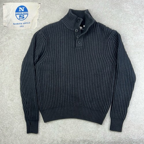 NORTH SAILS USA Mens Wool Blend Ribbed Fisherman Chunky Knit Mock Button Sweater