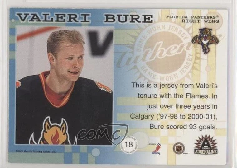 2001-02 Pacific Adrenaline Game-Worn Jerseys Valeri Bure #18 - Image 2 of 2