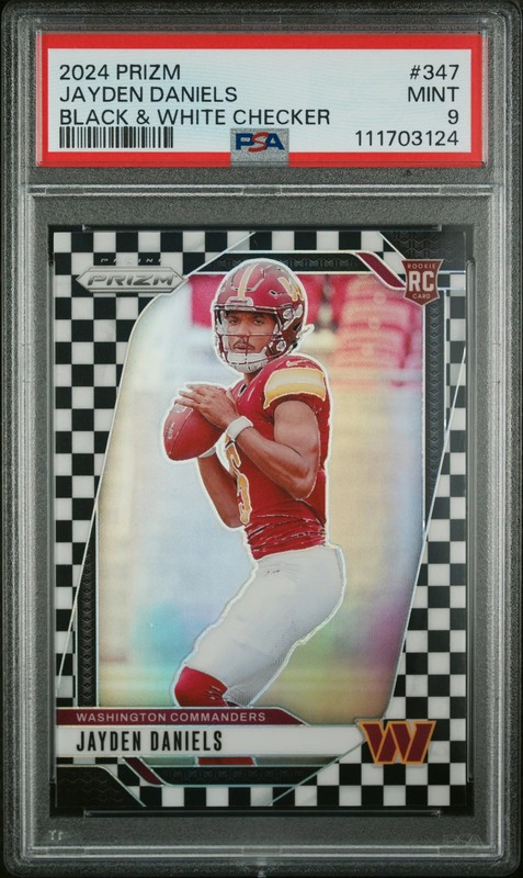 Jayden Daniels 2024 Panini Prizm Black & White Checker #347 PSA 9