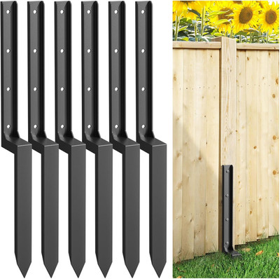 6PCS Fence Post Repair Kit, Heavy Duty Fence Post Repair Stakes, Anchor Ground S