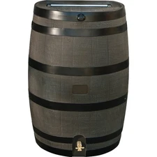 RTS Home Accents 50 Gal. Woodgrain Polyethylene Flat Back Rain Barrel RTS Home