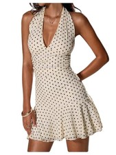 Women's Sleeveless Halter Backless Tie Back Floral Bodycon Small White Cream