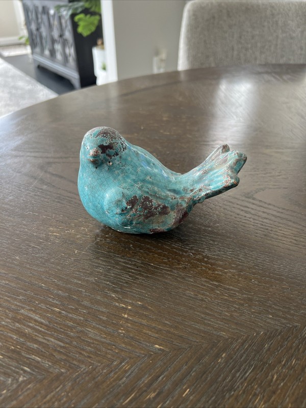 Ceramic Pottery Song Bird Turquoise/Teal/Blue Rustic crackle finish -Home Garden