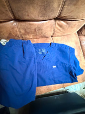 FIGS Unisex Medical Solid Blue Scrub Set Top  Pants Knit, Size L